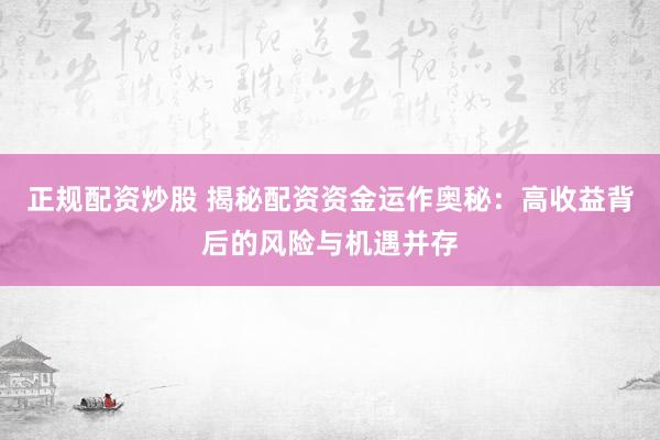 正规配资炒股 揭秘配资资金运作奥秘：高收益背后的风险与机遇并存