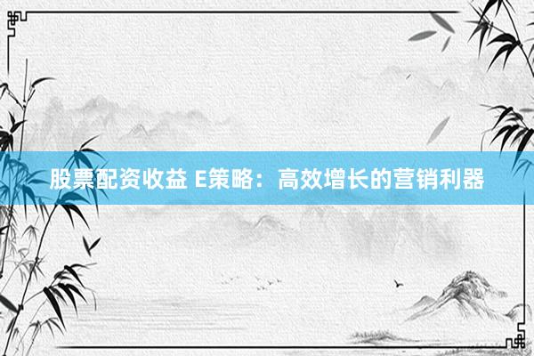 股票配资收益 E策略：高效增长的营销利器