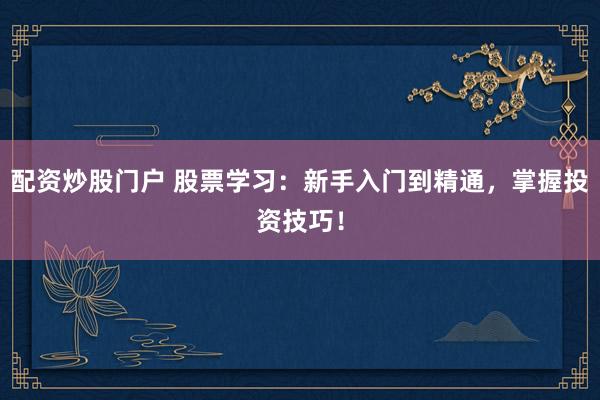 配资炒股门户 股票学习：新手入门到精通，掌握投资技巧！