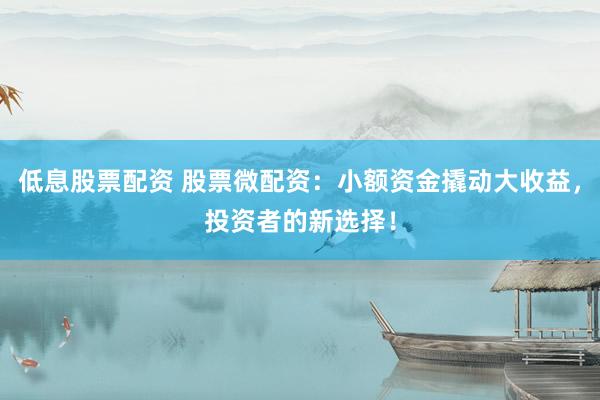 低息股票配资 股票微配资：小额资金撬动大收益，投资者的新选择！