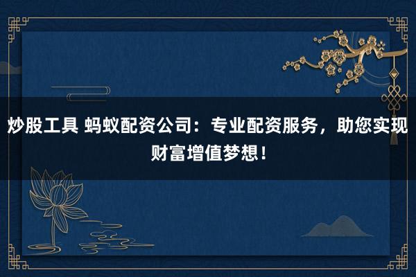 炒股工具 蚂蚁配资公司：专业配资服务，助您实现财富增值梦想！
