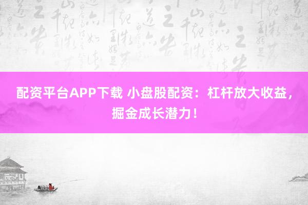 配资平台APP下载 小盘股配资：杠杆放大收益，掘金成长潜力！