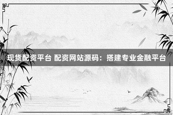 现货配资平台 配资网站源码：搭建专业金融平台