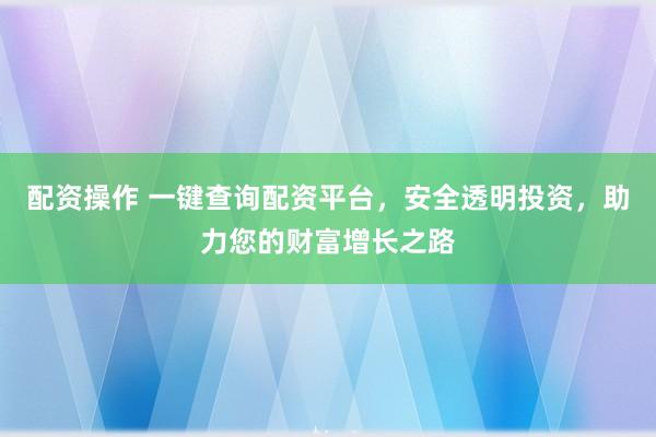 配资操作 一键查询配资平台，安全透明投资，助力您的财富增长之路