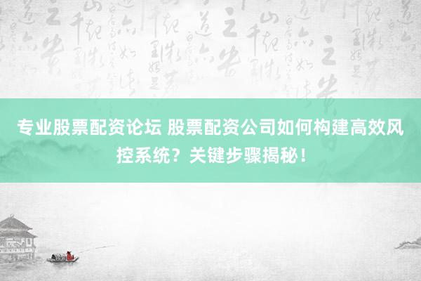 专业股票配资论坛 股票配资公司如何构建高效风控系统？关键步骤揭秘！