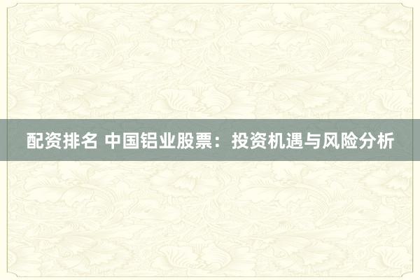 配资排名 中国铝业股票:投资机遇与风险分析