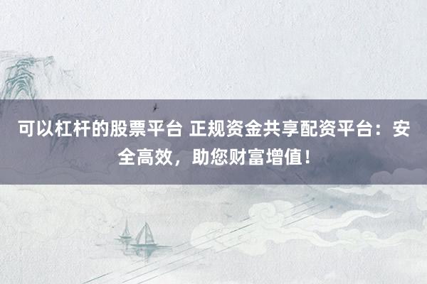 可以杠杆的股票平台 正规资金共享配资平台：安全高效，助您财富增值！
