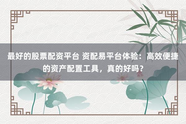 最好的股票配资平台 资配易平台体验：高效便捷的资产配置工具，真的好吗？
